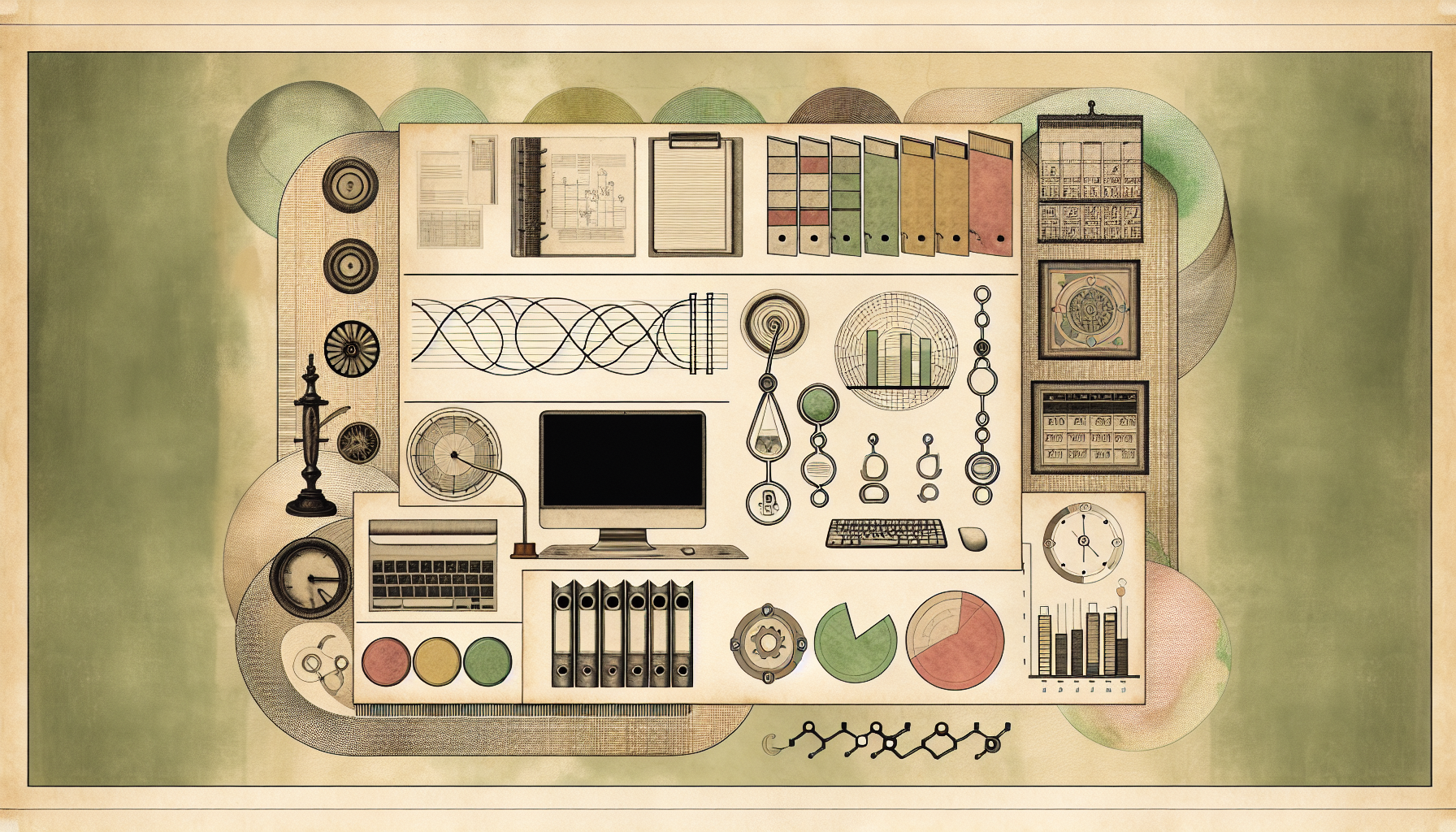Vintage pen-and-ink illustration about productivity - Conquer Digital Clutter: Boost Productivity Now