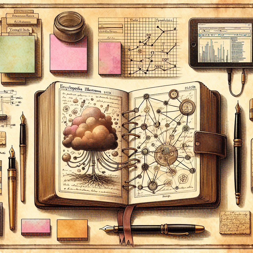 Vintage pen-and-ink illustration about education - Mastering Note-Taking: The Digital Revolution