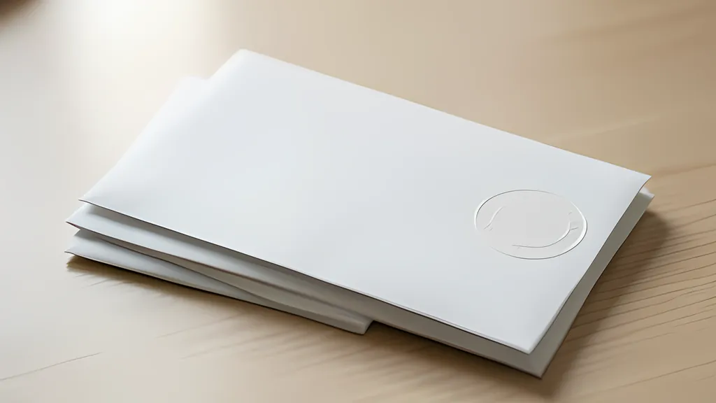A stack of sealed envelopes on a desk in soft light, the top one with a round blank embossed emblem in its corner.